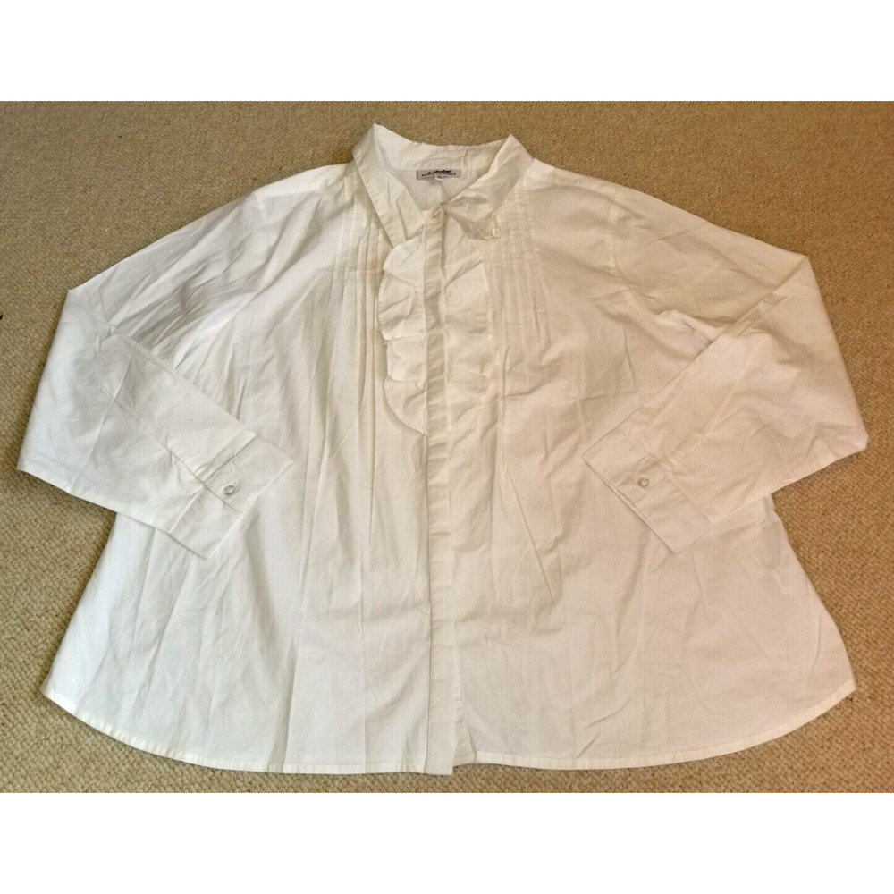 NWOT Womens Blouse-BACK IN THE SADDLE-white cotton stretch pintucked/ruffled-2X
